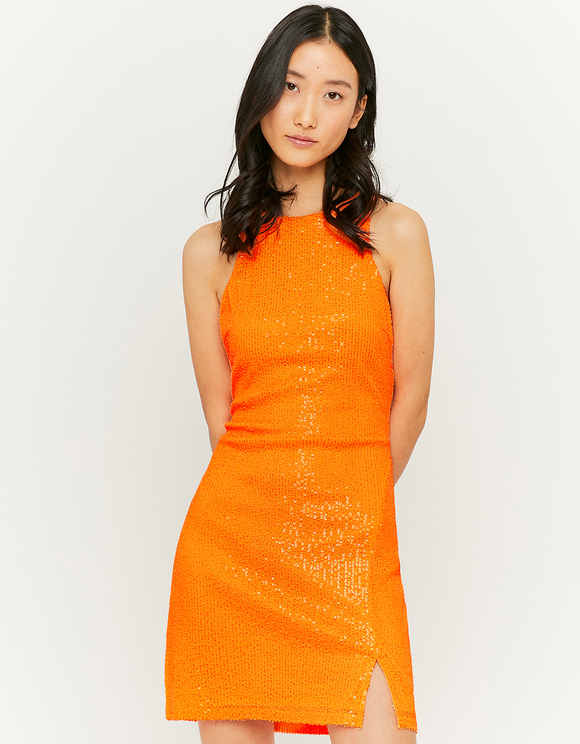 Orangefarbenes Mini Kleid mit Pailletten