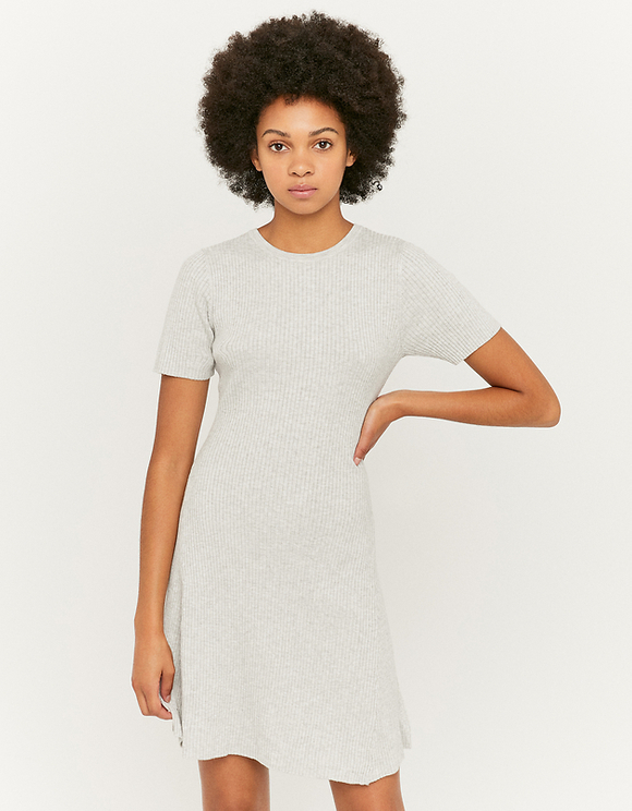 Grey Short Sleeve Knitted Dress