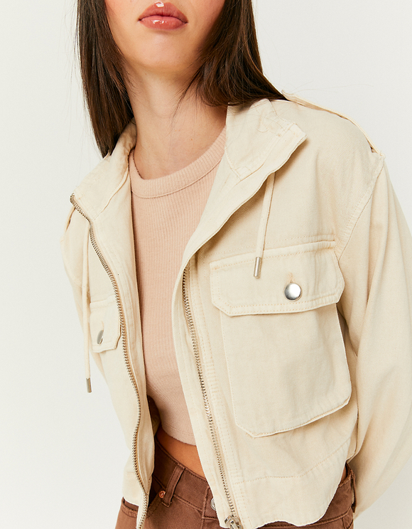 Beige Cropped Denim Jacket | TALLY 
