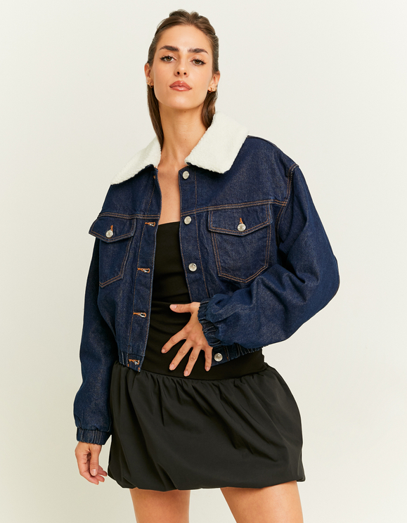 Dark Wash Denim Jacket with Fur Collar | TALLY WEiJL Germany
