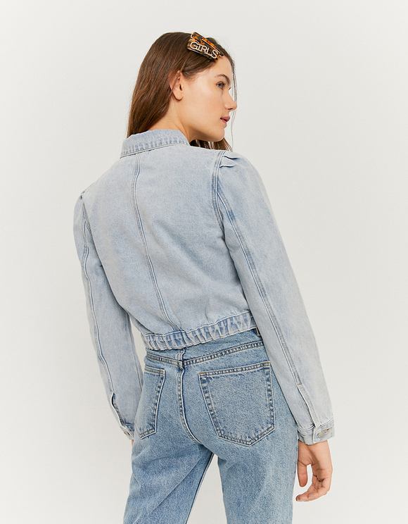 Giacca in Denim con Maniche a Palloncino