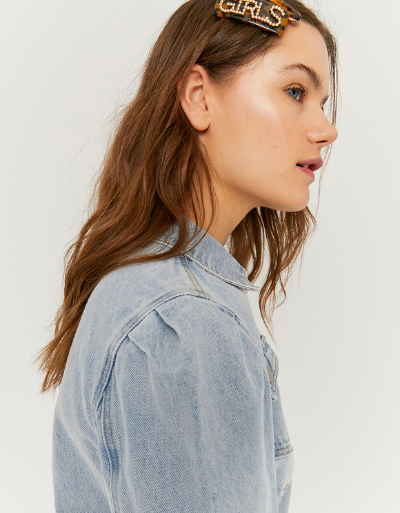 Giacca in Denim con Maniche a Palloncino