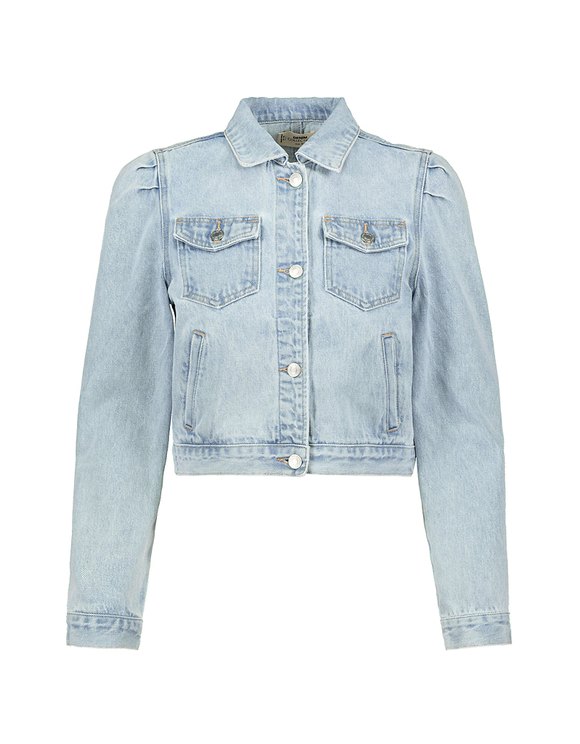 Giacca in Denim con Maniche a Palloncino