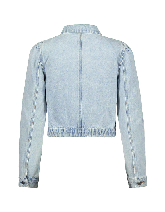 Giacca in Denim con Maniche a Palloncino