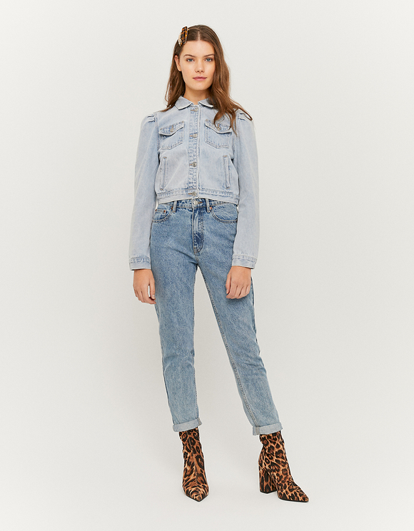 Giacca in Denim con Maniche a Palloncino