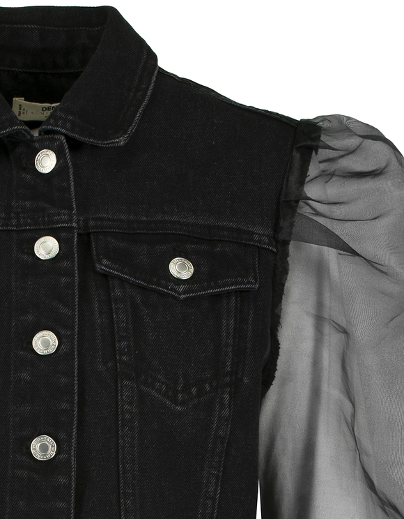 Giacca in Denim Cropped con Maniche in Organza