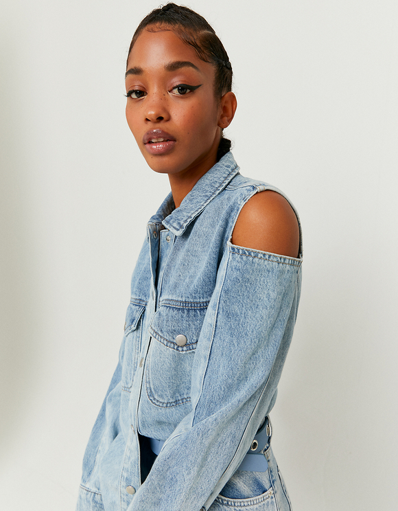 cold shoulder jean jacket