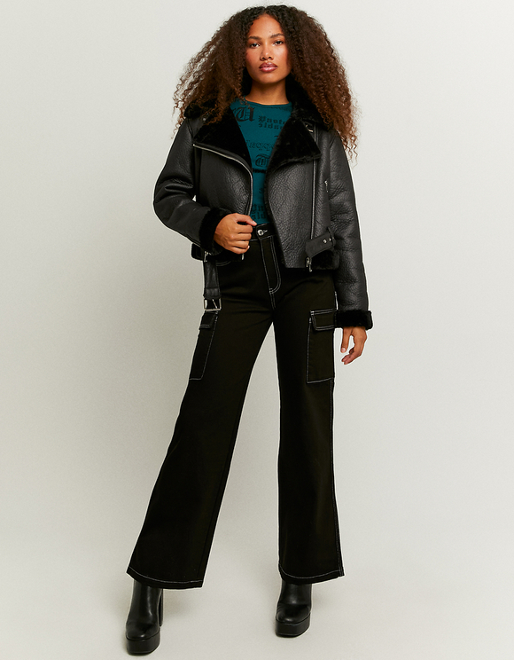 Black Faux Leather and Fur Jacket 