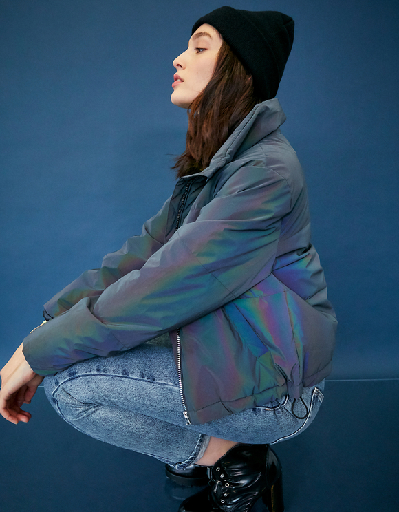 Giacca Imbottita Blu Scura con Dettaglio Riflettente