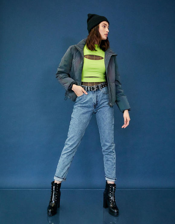 Giacca Imbottita Blu Scura con Dettaglio Riflettente