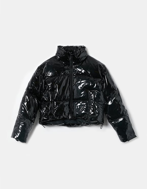 cropped black puffer jacket