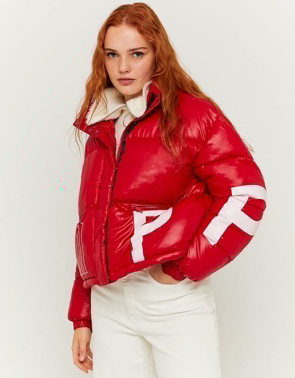 red cropped puffer