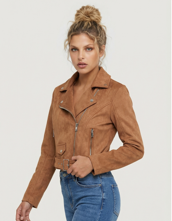 Brown Suede Biker Jacket | TALLY WEiJL EU International