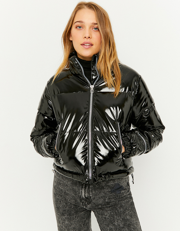 cropped black puffer jacket