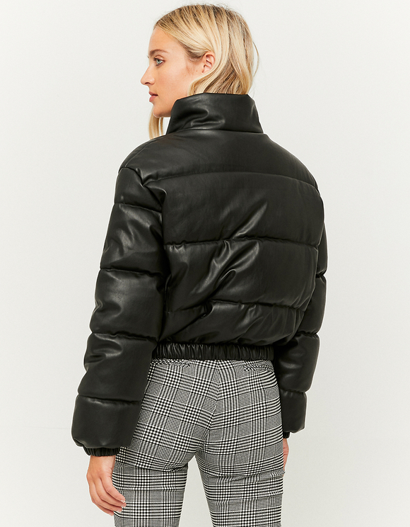 black puffer leather jacket