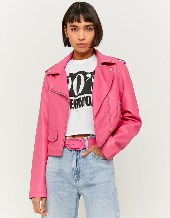 bright pink moto jacket