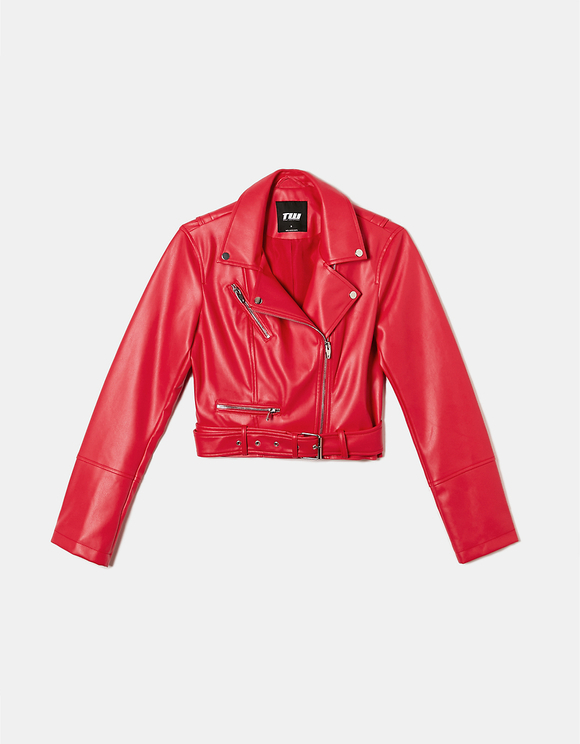 Tally Weijl Rote Bikerjacke Rote Biker-Jacke Aus Kunstleder