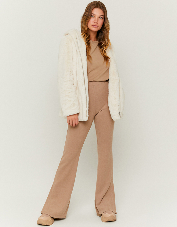 Beige High Waist Flare Leggings | TALLY 