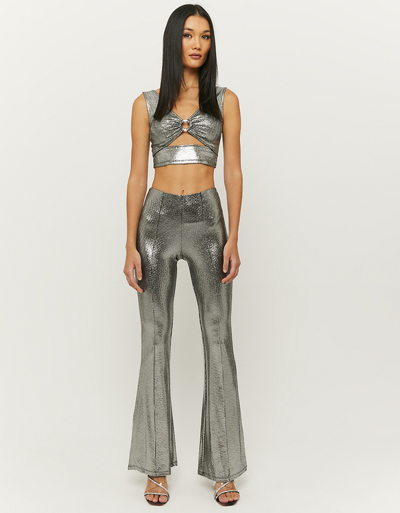 Leggings A Zampa In Velluto A Vita Alta Grigi TALLY WEiJL Italia