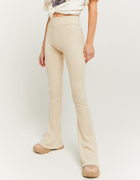 Beige High Waist Flare Leggings | TALLY 