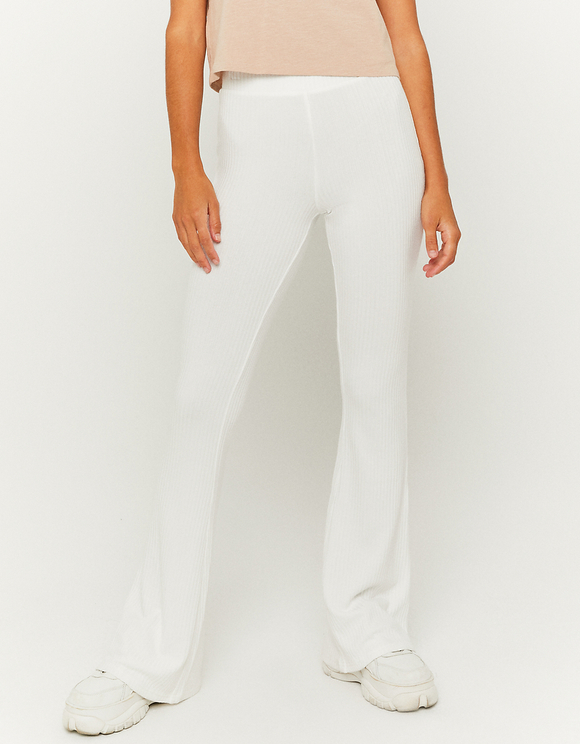 white flared leggings