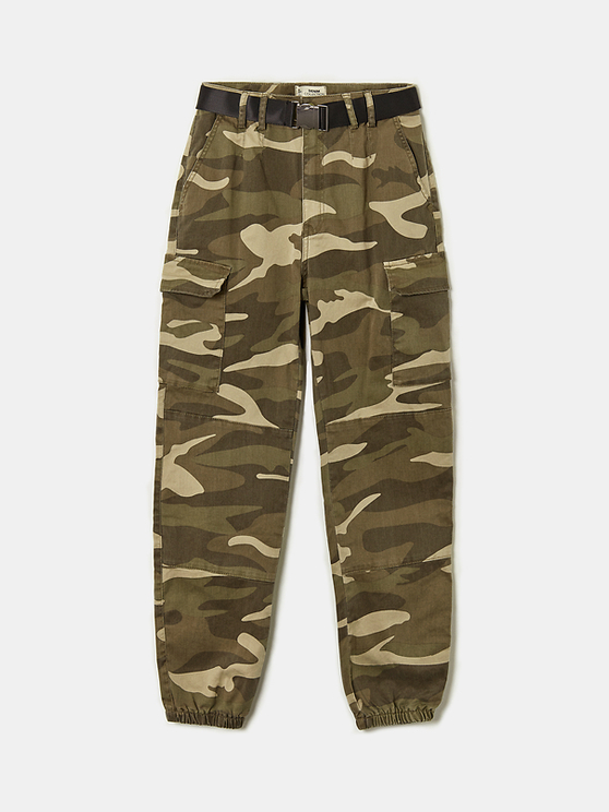 camouflage high rise cargo pants