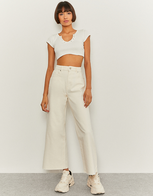 Pantaloni a Vita Alta e Gamba Larga Bianchi | TALLY WEiJL Online Shop