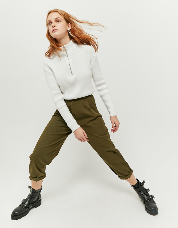 Pantaloni Cachi Slouchy a Vita Alta