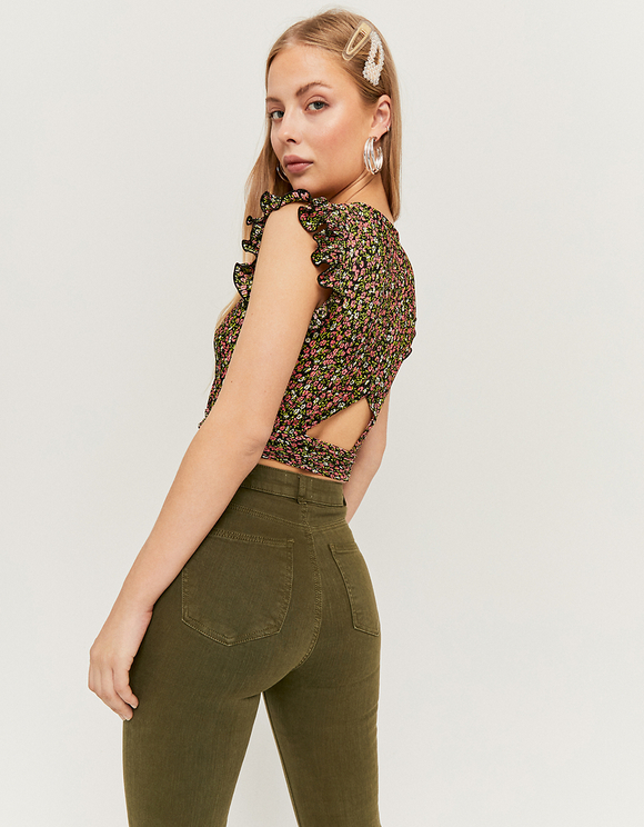 Pantaloni Khaki Flare a Vita Alta