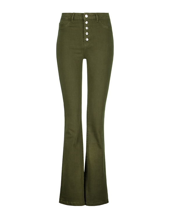 Pantaloni Khaki Flare a Vita Alta