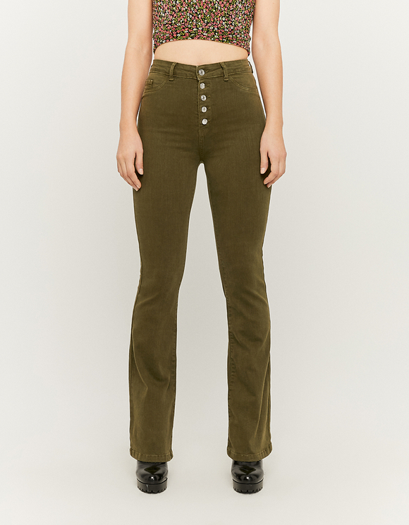 Pantaloni Khaki Flare a Vita Alta