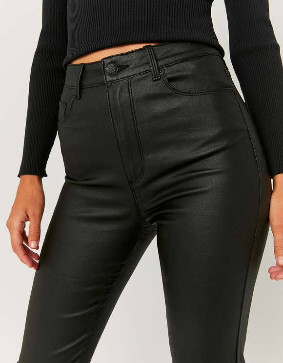 Black High Waist Bootcut Coated Trousers | TALLY WEiJL Online Shop