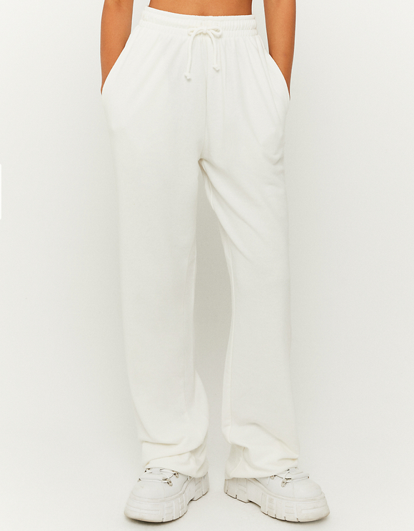 White High Waist Wide Leg Joggers 