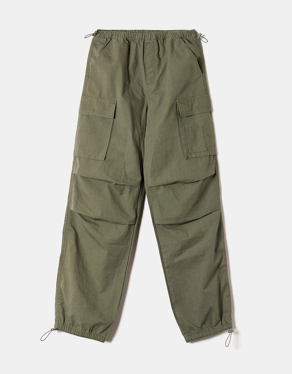 Green High Waist Cargo Parachute Trousers