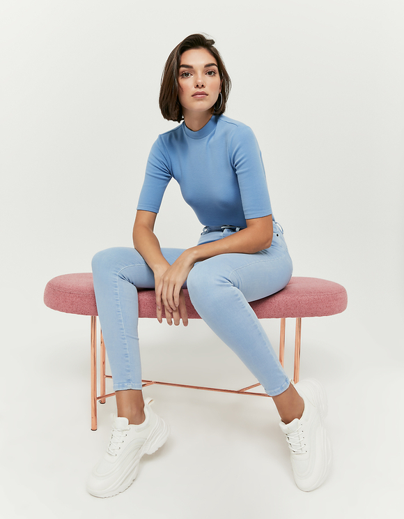 Pantaloni Skinny Azzurri a Vita Alta