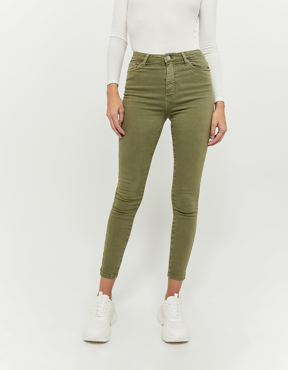 Pantaloni Skinny Verde Oliva a Vita Alta