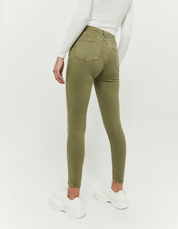 Pantaloni Skinny Verde Oliva a Vita Alta