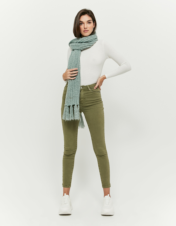 Pantaloni Skinny Verde Oliva a Vita Alta