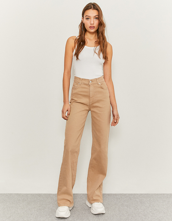 Beige High Waist Wide Leg Trousers 