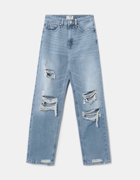 Jeans Dad A Vita Alta Blu 