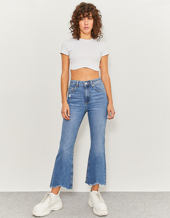 Blue High Waist Flare Jeans | TALLY 