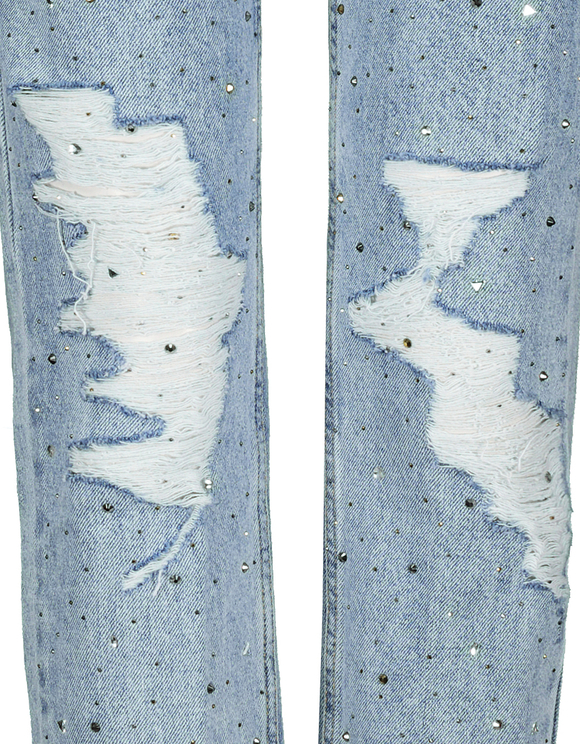 Jeans Mom Destroy con Strass e Borchie