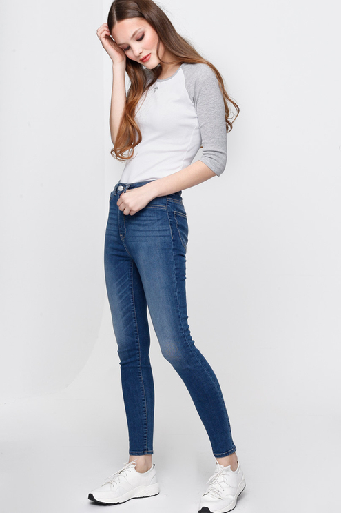 Jeans Taille Haute Skinny Bleu 