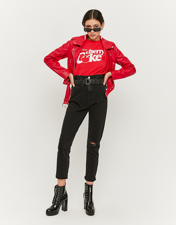 Jeans Paperbag a Vita Alta con Cintura