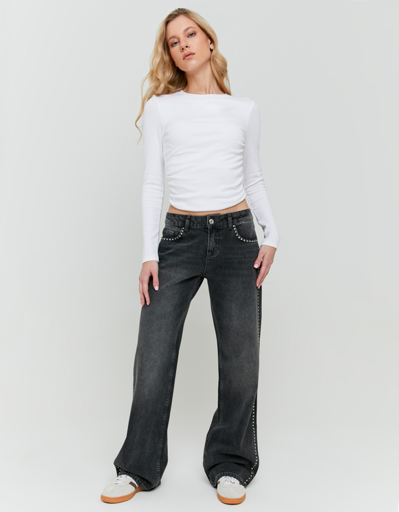 Jeans Invernali Per Bambina Con Ricamo Stella, Neri A Vita Alta, Caldi E Traspiranti, In Misto Cotone Elasticizzato