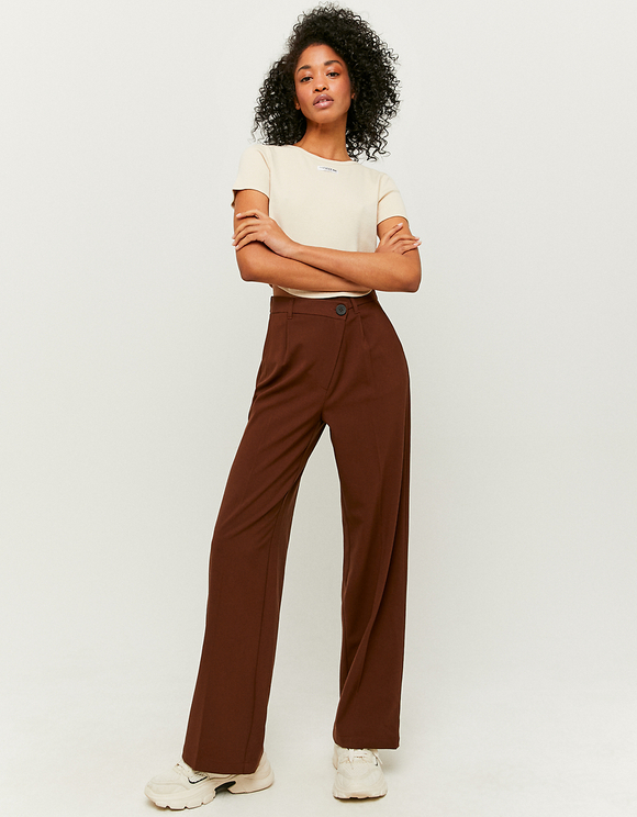 Brown High Waist Wide Leg Trousers | TALLY WEiJL Online Shop