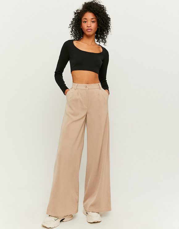 Pantaloni Larghi a Vita Alta Marroni | TALLY WEiJL Online Shop