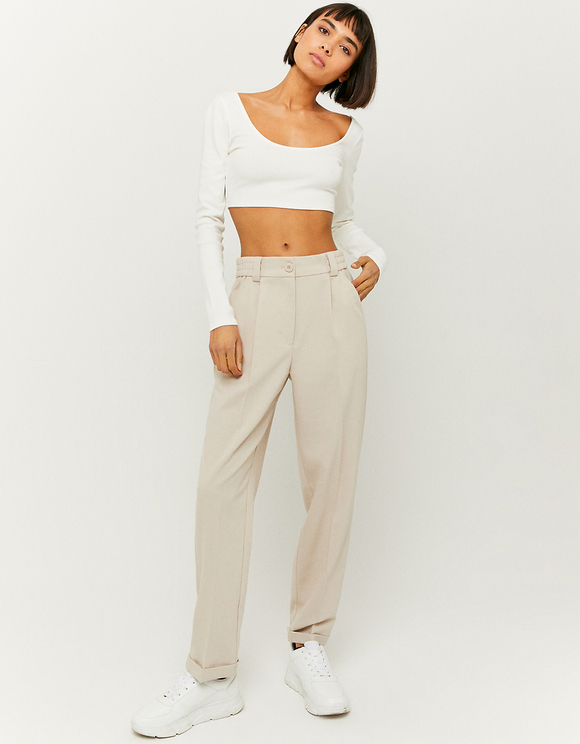 Beige High Waist Slouchy Trousers 