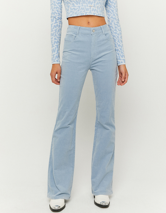 Blue High Waist Flare Trousers | TALLY 