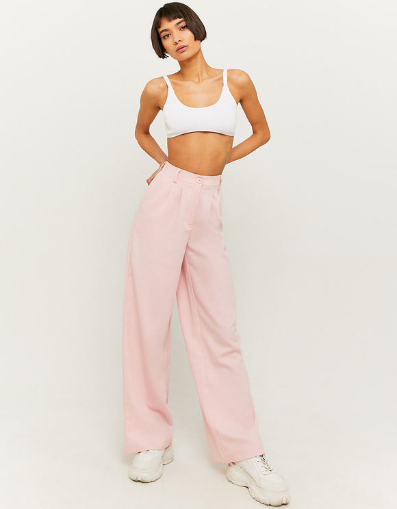 Pink High Waist Wide Leg Trousers 